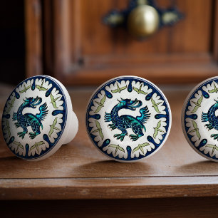 Bouton De Porte En Céramique Vintage Blue Dragon William de Morgan