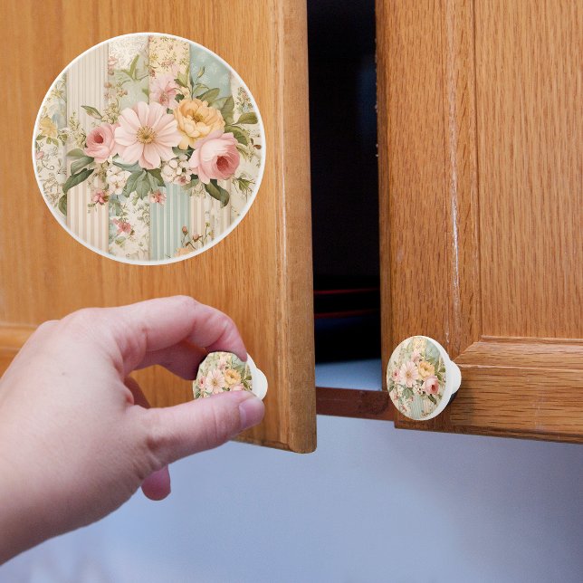 Bouton De Porte En Céramique Vintage Country Floral (Créateur téléchargé)