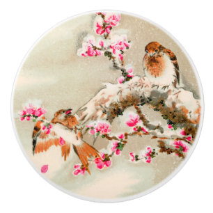 Bouton De Porte En Céramique Vintage japonais sur une branche