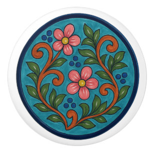 Bouton De Porte En Céramique Vintage Mexicain Talavera Folk Art Ceramic Knob