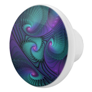 Bouton De Porte En Céramique Violet rencontre Turquoise moderne art fractal abs