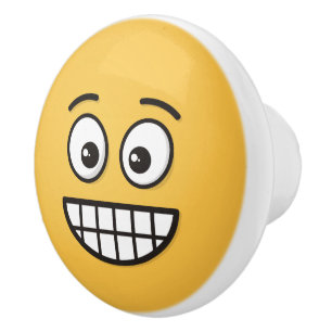 Bouton De Porte En Céramique Visage de broyage avec yeux ouverts