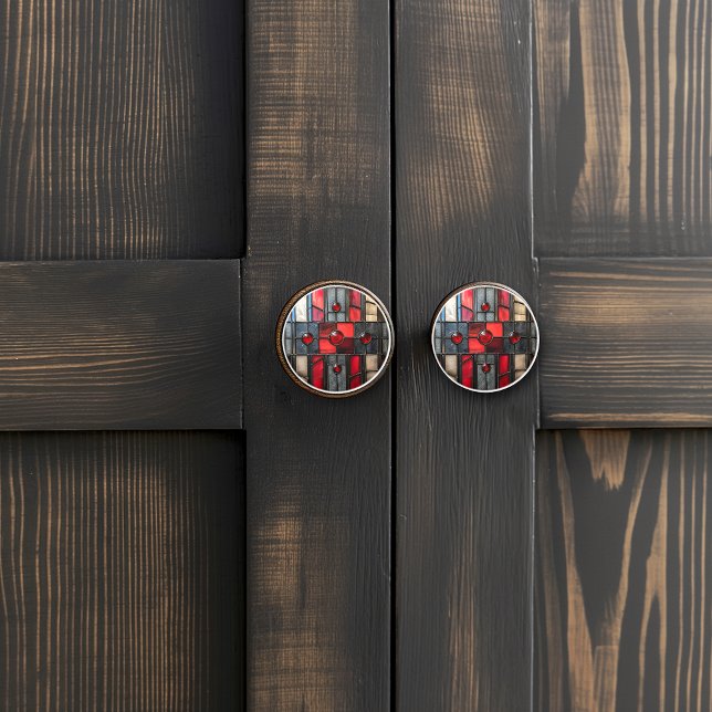 Bouton De Porte En Céramique Vitrail rouge noir look industriel (Créateur téléchargé)