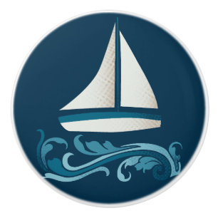 Bouton De Porte En Céramique Voilier Sur Les Vagues