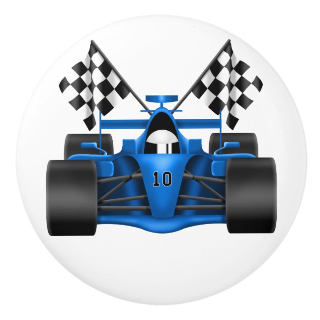 Bouton De Porte En Céramique Voiture de course bleue (Devant)