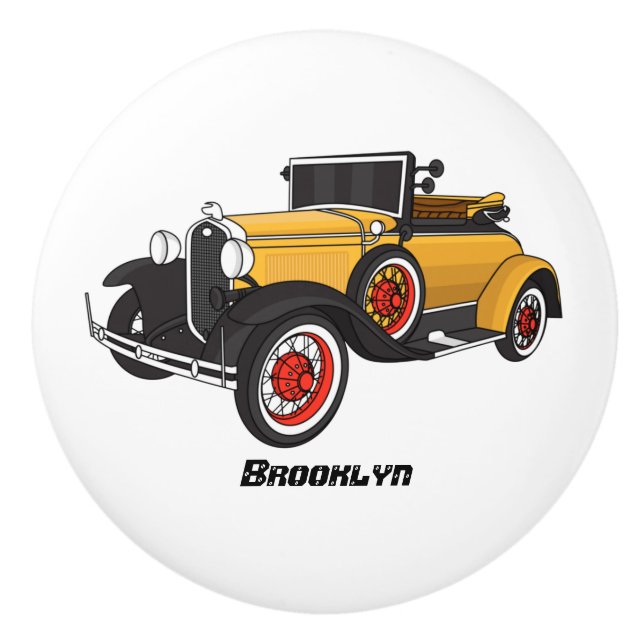 Bouton De Porte En Céramique Voiture jaune classique 1931 (Devant)