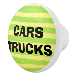 Bouton De Porte En Céramique Voitures Camions Jaune Vert Aquarelle Rayures