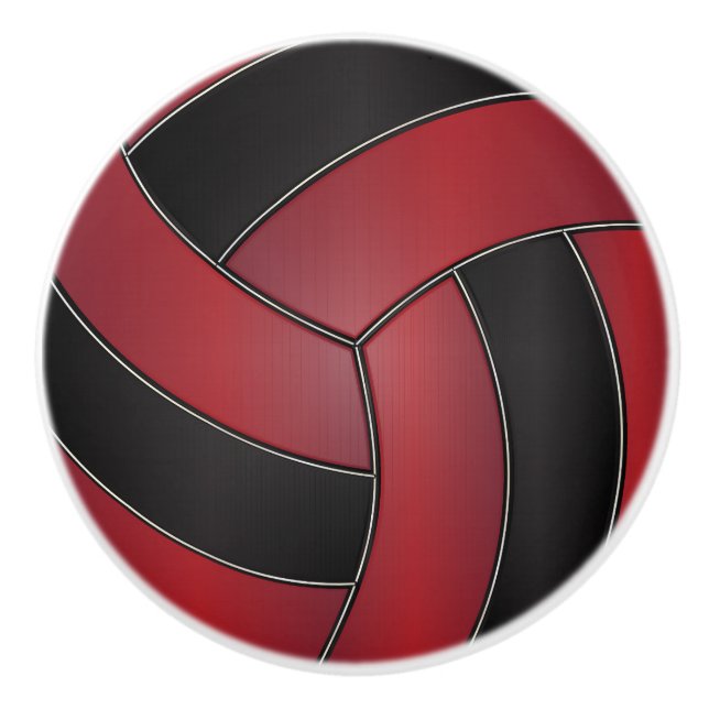 Bouton De Porte En Céramique Volley-ball noir et rouge foncé (Devant)