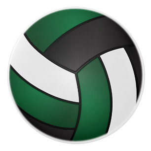 Bouton De Porte En Céramique Volley-ball vert foncé, noir et blanc