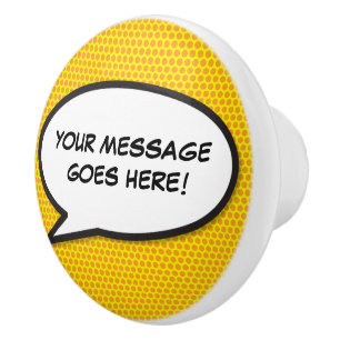 Bouton De Porte En Céramique Votre message Voix Bubble Amusant Retro Comique Li