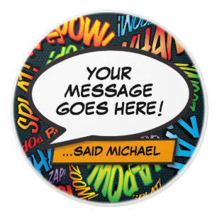 Bouton De Porte En Céramique Votre message Voix Bubble Amusant Retro Comique Li