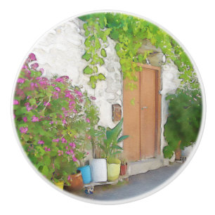 Bouton De Porte En Céramique Vue de rue aquarelle