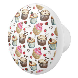 Bouton De Porte En Céramique Watercolor cupcakes