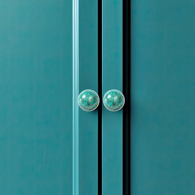 Bouton De Porte En Céramique Web or décoratif sur Orbe noire Turquoise (Créateur téléchargé)