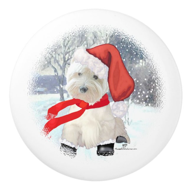 Bouton De Porte En Céramique West Highland White Terrier (Devant)