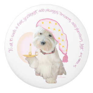 Bouton De Porte En Céramique Westie Goodnight