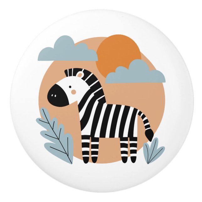 Bouton De Porte En Céramique Whimsical Zebra Scandinave Influencée (Devant)