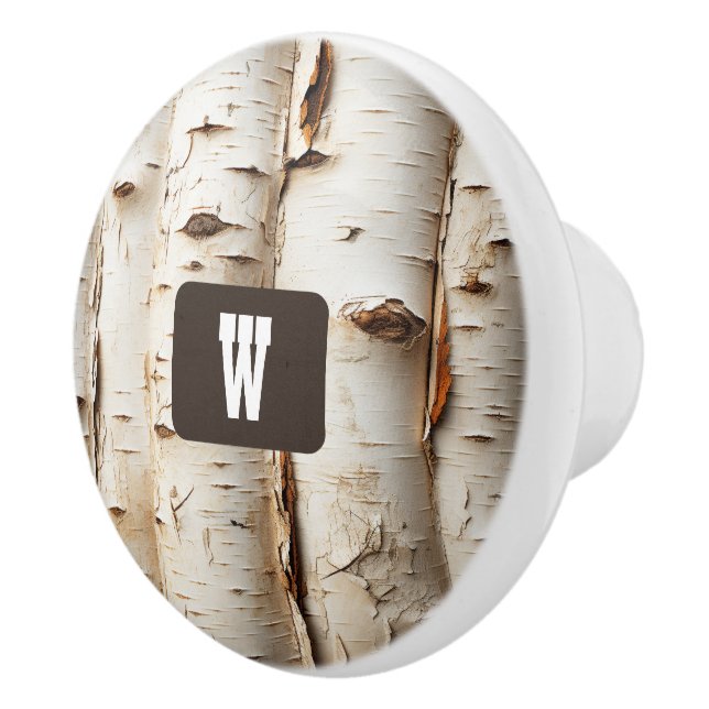 Bouton De Porte En Céramique White Birch Bark Rustic Country (Droite)