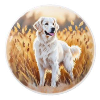 Bouton De Porte En Céramique White Golden Retriever Dog