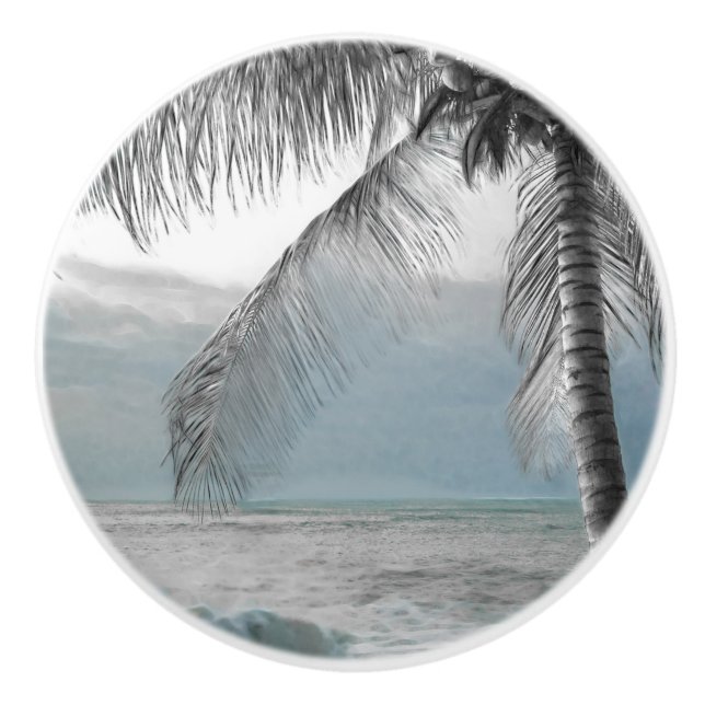 Bouton De Porte En Céramique White Palm Coconut Tree (Devant)