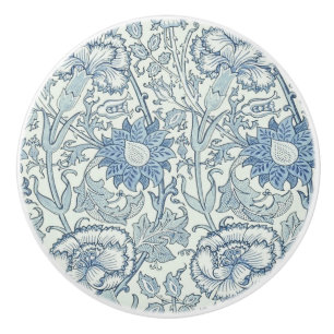 Bouton De Porte En Céramique William Morris Beau motif floral, bleu, rose