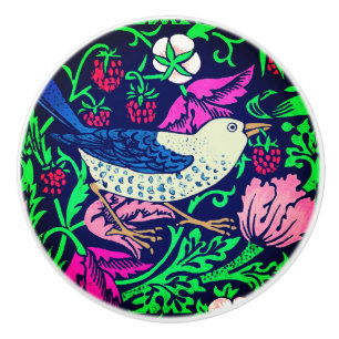 Bouton De Porte En Céramique William Morris Bird & Flower Tile, Navy & Fuchsia