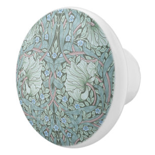 Bouton De Porte En Céramique William Morris - Pimpernel - Fleurs bleues et vert
