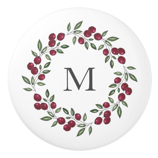 Bouton De Porte En Céramique Wreath Red Berries (Devant)