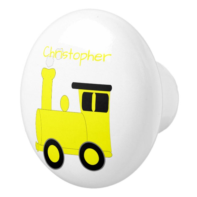 Bouton De Porte En Céramique Yellow Train Design Personalised (Droite)