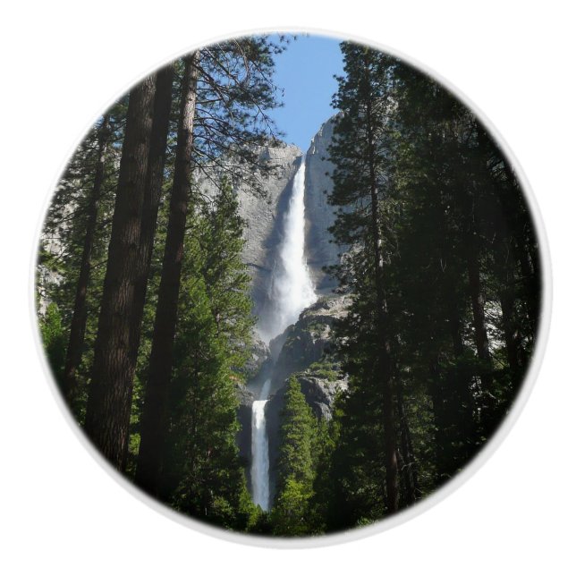Bouton De Porte En Céramique Yosemite Falls et Woods Paysage Photographie (Devant)