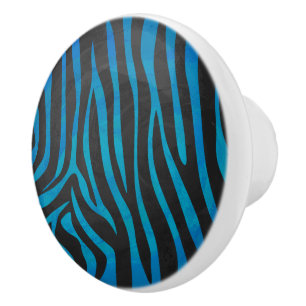 Bouton De Porte En Céramique Zebra noir et bleu