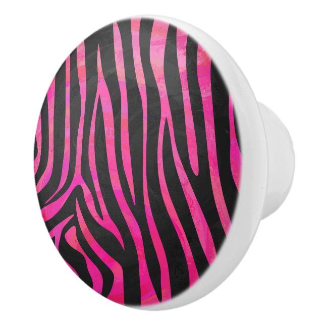 Bouton De Porte En Céramique Zebra noir et rose chaud (Droite)