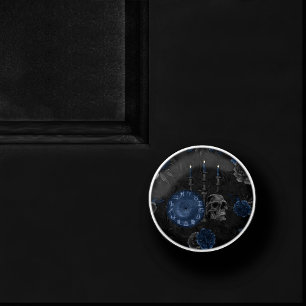 Bouton De Porte En Céramique Zodiaque magic   Dark Navy Blue Gothic Skull