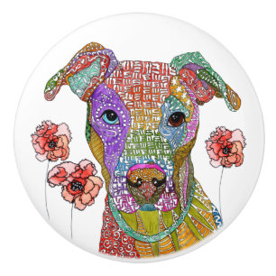Bouton de porte Pitbull mignon et coloré