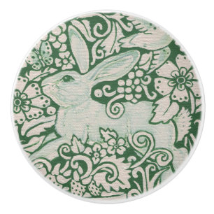 Bouton de traction à rabbit blanc vert Floral Fola