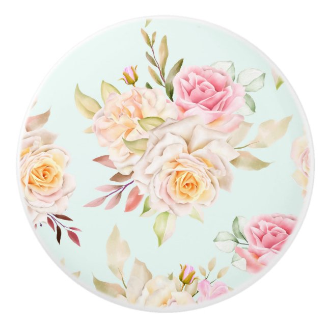 Bouton en céramique à motif floral (Devant)