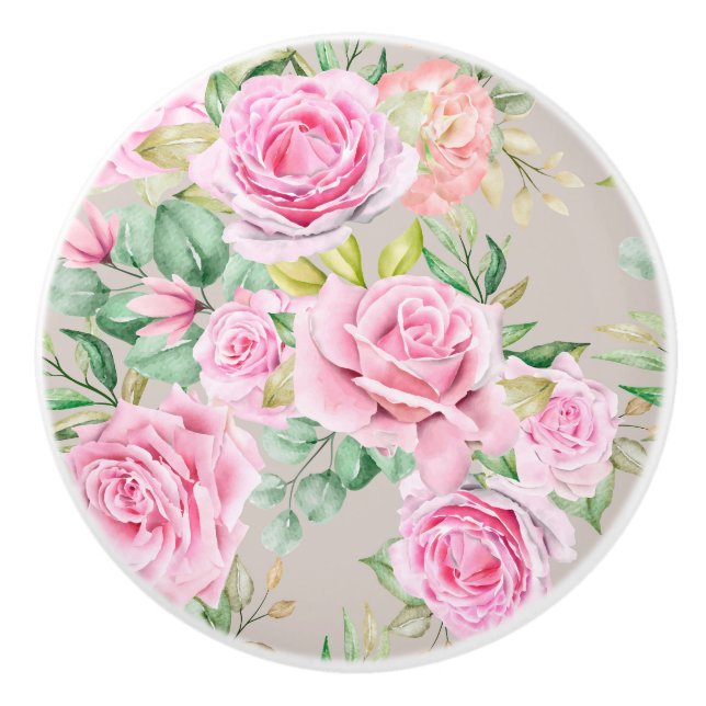 Bouton en céramique à motif floral (Devant)