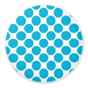 Bouton en céramique à point Polka Turquoise et bla