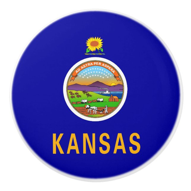 Bouton en céramique avec drapeau de Kansas State,  (Devant)