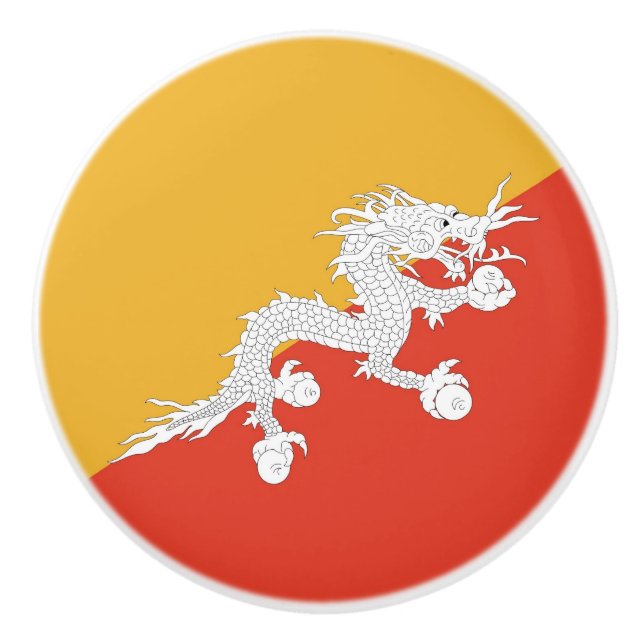Bouton en céramique avec drapeau du Bhoutan (Devant)