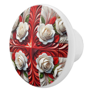 Bouton en céramique avec Rose anglais