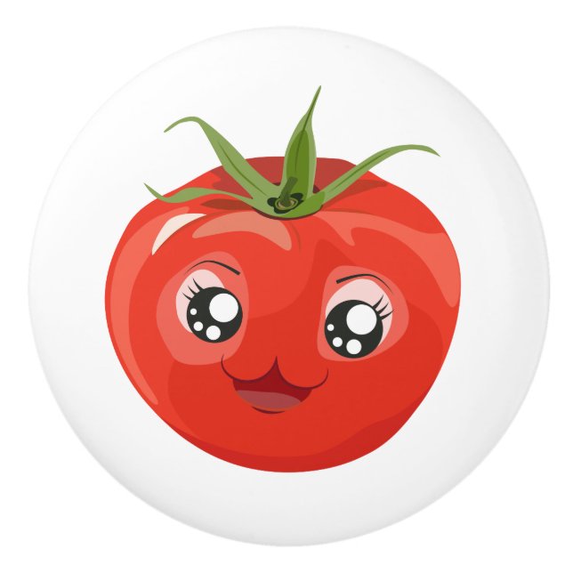 Bouton en céramique blanc de tomate rouge de (Devant)