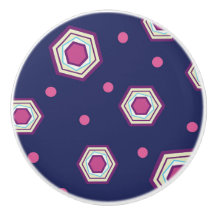 Bouton en céramique bleu de traction d'hexagones