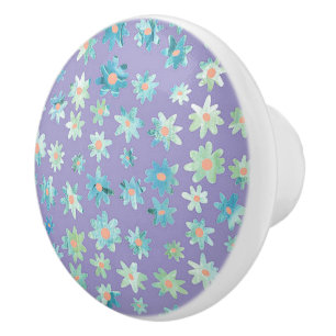 Bouton en céramique bleu et vert de marguerite / T