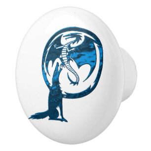 Bouton en céramique bleu Wolf & Dragon