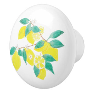 Bouton en céramique de citrons d'aquarelle