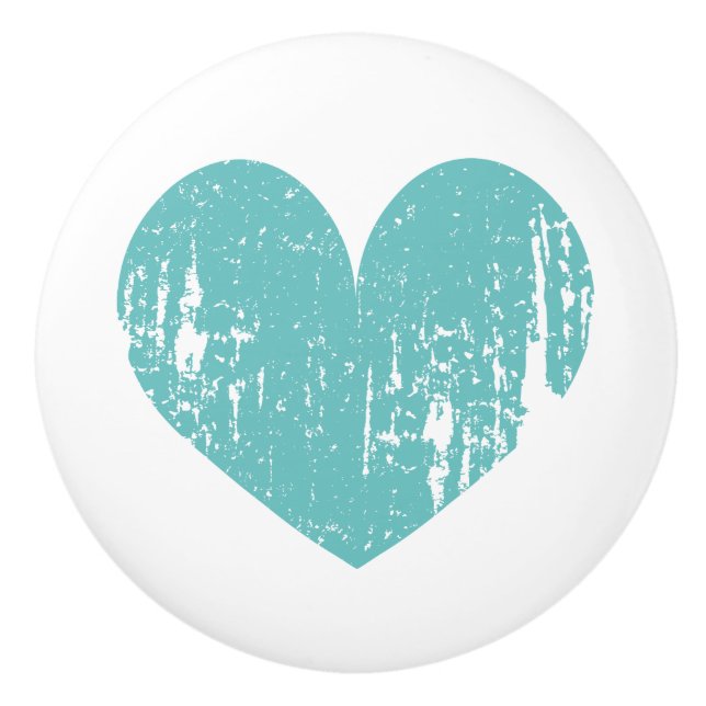 Bouton en céramique de coeur turquoise rustique po (Devant)
