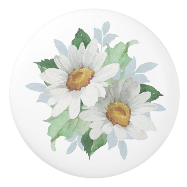 Bouton en céramique de marguerite blanche (Devant)