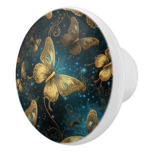 Bouton en céramique de papillons d'or