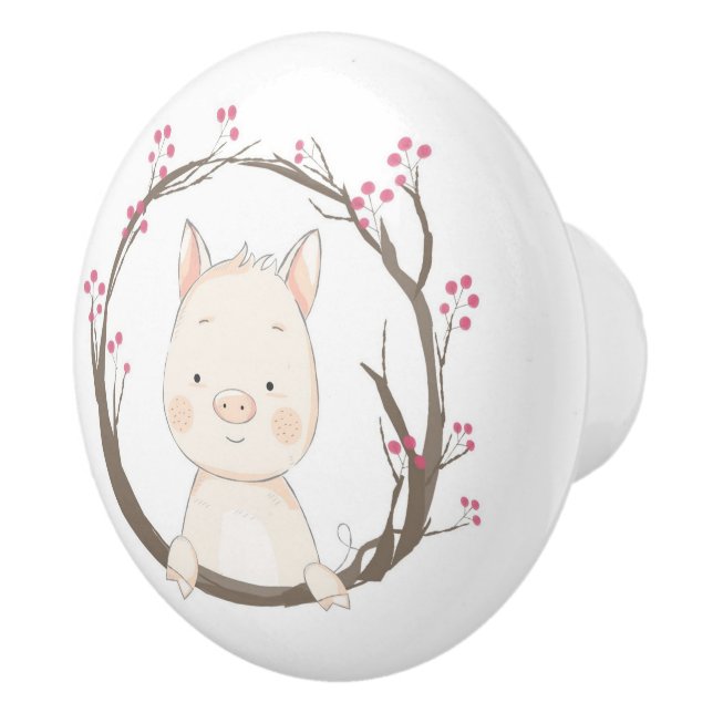 Bouton en céramique de porc mignon (Droite)